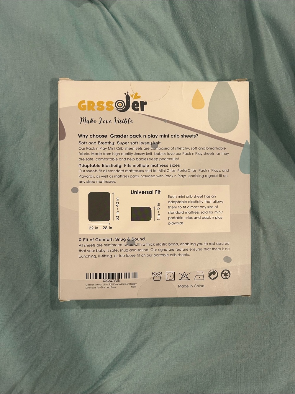 GRSSOYER Pack n Play Mini Crib Sheets - Blue and White - Picture 2 of 2